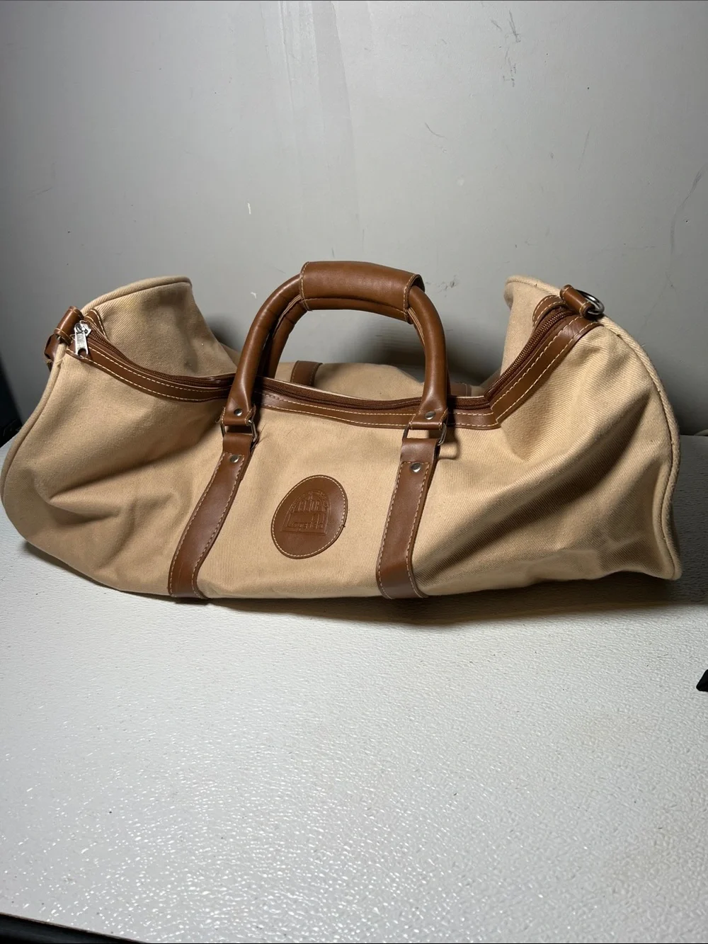 Vintage Karl Lagerfeld Duffle Bag Club Parfums Tan Canvas Travel Gym Weekender